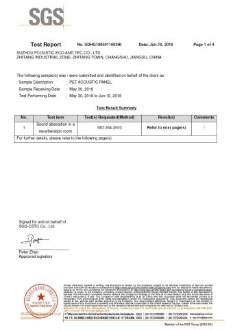 Sound Absorption - ISO354-2003 certificate from Suzhou Fcoustic Eco & Tec Co., Ltd.