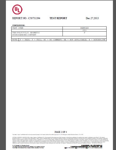 PAH test report certificate from Dongguan Joy Sports Co., Ltd.