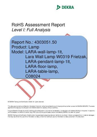 RoSH certificate from ZHONGSHAN AOSIMAN LIGHTING CO., LIMITED