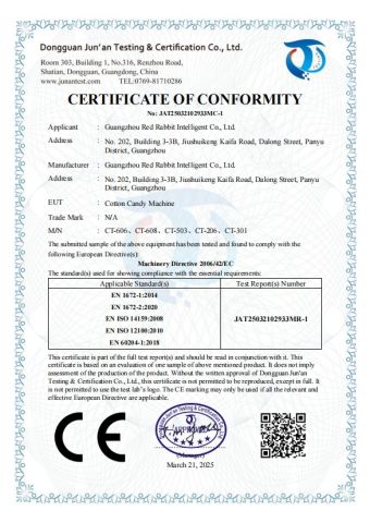 CE certificate of Guangdong Red Rabbit Technology Co., Ltd. – certificate photo, supplier certificates section