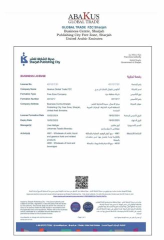 Business License certificate from Abakus - Gourmetas