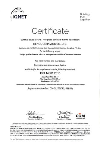 ISO 14001 certificate from GENOL CERAMICS CO.,LTD