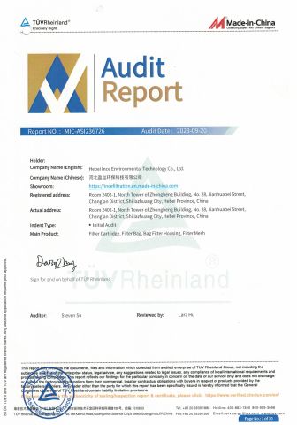 Certification report certificate of Hebei Ince Environmental Technology Co., Ltd. – certificate photo, supplier certificates section