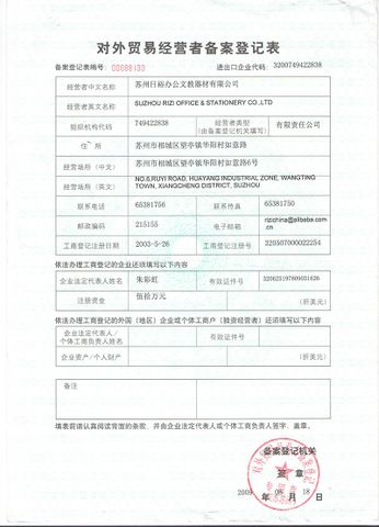 License Photo certificate from Suzhou Rizi Office & Stationery Co., Ltd.