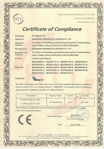 CE certificate from Shenzhen Reaper Electronics Co., Ltd.