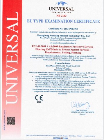 EU TYPE EXAMINATION CERTIFICATE certificate from Dongguan Nuokang Healthcare Technology Co., Ltd.
