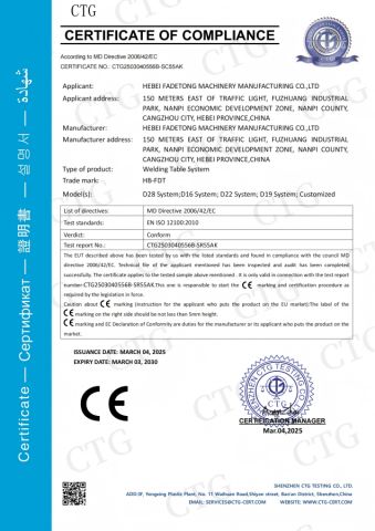 CE certificate of Hebei Fadetong Machinery Manufacturing Co., Ltd. – certificate photo, supplier certificates section