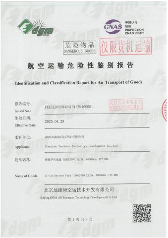 Report for Air Transfer - 8000mAh 6S Battery Pack certificate from Shenzhen Senchtec Technology Co., Ltd.