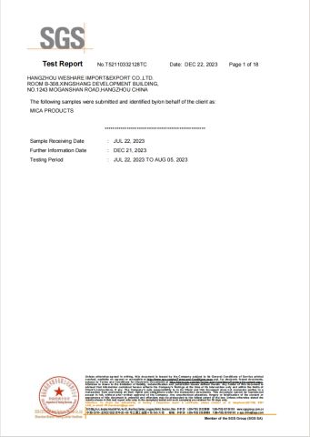 Mica certificate from Hangzhou Weshare Import and Export Co., Ltd.