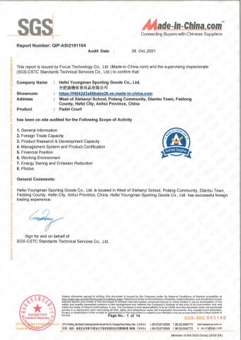 SGS Certificate certificate from Hefei Youngman Sporting Goods Co., Ltd.