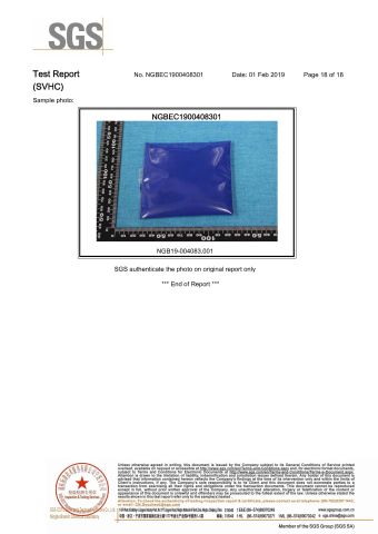 PIGMENT BLUE 153-SVHC-18 certificate of ORIEN CHEMICAL CO., LTD. – certificate photo, supplier certificates section