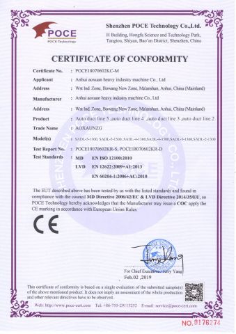 CE certificate certificate from Anhui Aoxuan Heavy Industry Machine Co., Ltd.