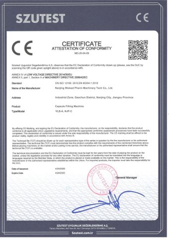 CE certificate certificate of Nanjing Welead Pharm Machinery Tech Co., Ltd. – certificate photo, supplier certificates section