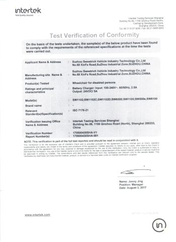 Test-Verification-of-Conformity certificate from Sweetrich (Suzhou) Co., Ltd.