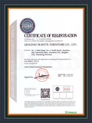 ISO9001 certificate of Qingdao Semate Furniture Co., Ltd – certificate photo, supplier certificates section