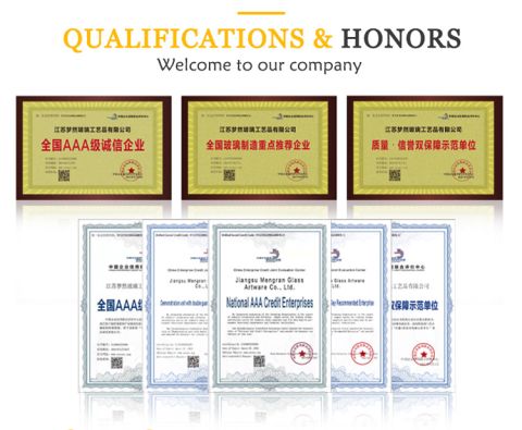 Qualifications&Honors certificate from Jiangsu Mengran Glass Artware Co., Ltd.