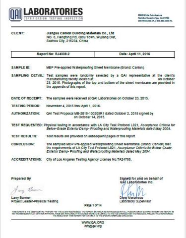 LARR certificate from Jiangsu Canlon Building Materials Co., Ltd.
