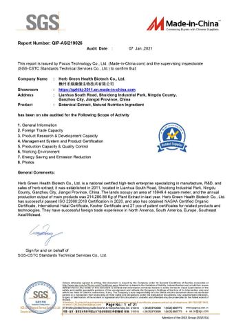 SGS Audit Certificate certificate from Herb Green Health Biotech Co., Ltd.