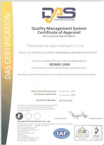 ISO9001 certificate from Wuhan Emanway Import and Export Co., Ltd.