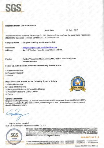SGS Certification certificate from Qingdao Sea King Machinery Co., Ltd.