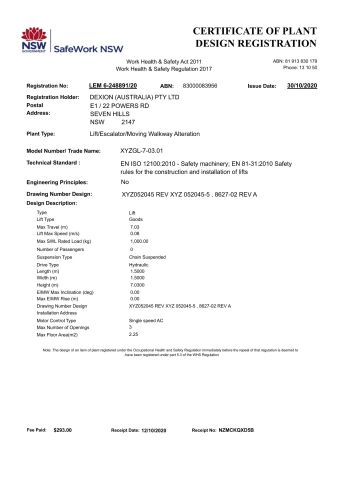 NSW Certificate certificate from Jinan Xyztech Machinery Co., Ltd