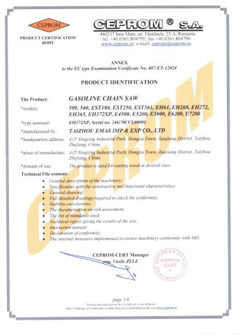 CE certificate from Taizhou Emas Machine Co., Ltd.