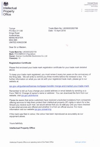 Registration certificate certificate from Xiamen Comfortlife Electronics Co., Ltd.