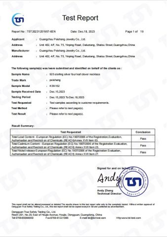 RECAH certificate from Guangzhou Peishang Jewelry Co., Ltd.