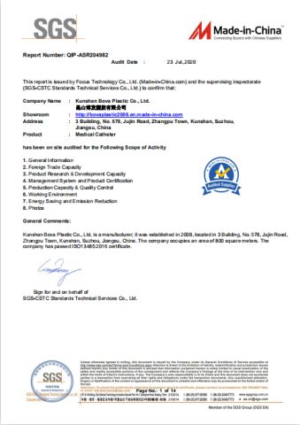 SGS certificate from Kunshan Bova Plastic Co., Ltd.
