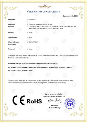 ROHS STIM certificate of Shenzhen Lovisle Technology Co., Ltd. – certificate photo, supplier certificates section