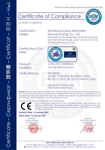 CE certificate from Shandong Dukas Machinery Manufacturing Co., Ltd.