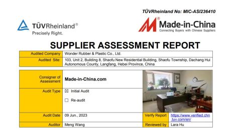 TUV certificate from Wonder Rubber & Plastic Co., Ltd.
