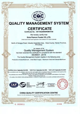 ISO certificate from Shanxi Fret International Trade Co., Ltd