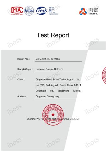 Test Report certificate from Qingyuan IBoss Smart Technology Co., Ltd.