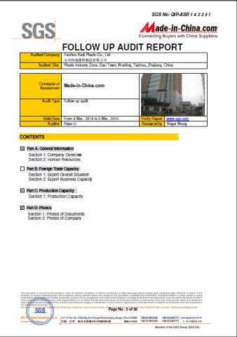 SGS-Supplier Assessment Report certificate from Taizhou Kedi Plastic Co., Ltd.