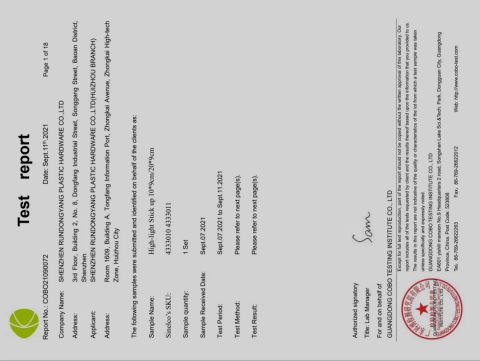 SGS certificate from Shenzhen Rundongyang Plastic Hardware Co., Ltd.