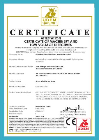 Concrete placing boom CE certificates certificate from Qingdao Saintyol Dawin Machinery Co., Ltd.