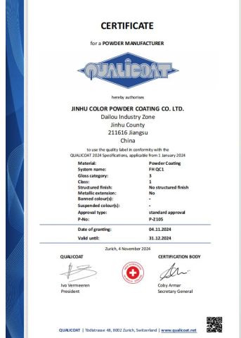 QUALICOAT certificate from Nanjing Ever Coatings Co., Ltd.