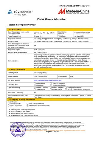 TUV certificate from Jiangsu Hengshunda Hydraulic Technology Co., Ltd.