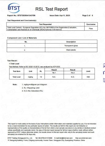 Lead Free certificate from Hebei Zhuozhongxi Glass Products Co., Ltd.