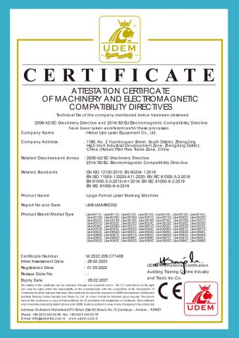 UDEM International Certification certificate from Hebei Like Laser Equipment Co., Ltd.