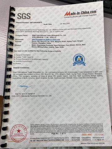 SGS Certification certificate from Nigel Precision Machinery (ShangHai) Co., Ltd.