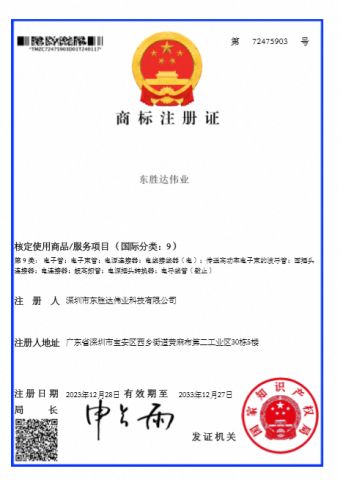 Trademark Registration Certificate certificate of Shenzhen Dongshengda Weiye Technology Co., Ltd. – certificate photo, supplier certificates section