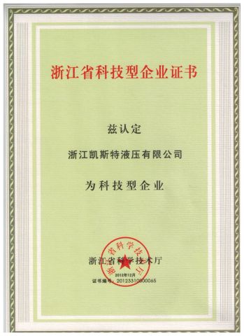 National certificate certificate from ZHEJIANG KEISTER HYDRAULIC CO., LTD.