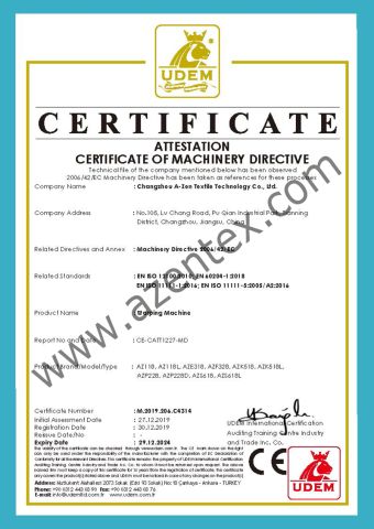CE certificate of Changzhou A-Zen Textile Technology Co., Ltd. – certificate photo, supplier certificates section