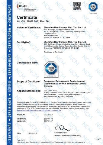 IS013485 Certificate certificate from Shenzhen New Concept Med Tec Co., Ltd.