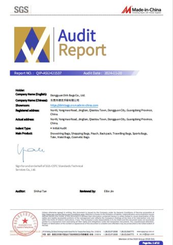 SGS certificate from Dongguan Dirk Bags Co., Ltd