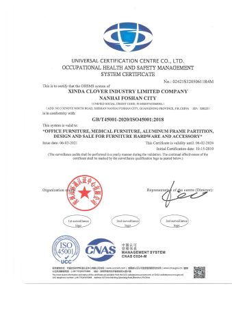 OCCUPATIONAL HEALTH and SAFETY MANAGEMENT certificate from FOSHAN M&W FURNITURE LIMITED COMPANY