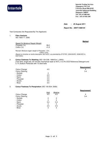 FABRIC TEST REPORT certificate from Guangzhou Hanguang Fashion Co., Ltd