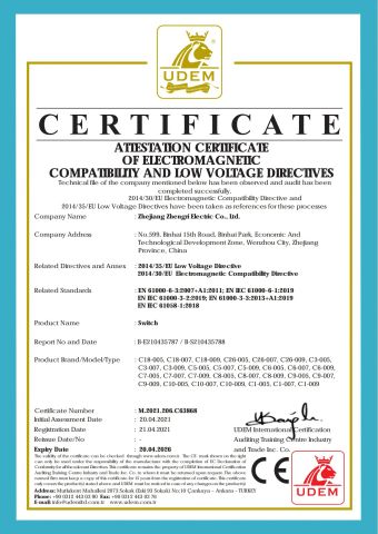 CE Switch Certificates certificate from Zhejiang Zhengri Electric Co., Ltd.